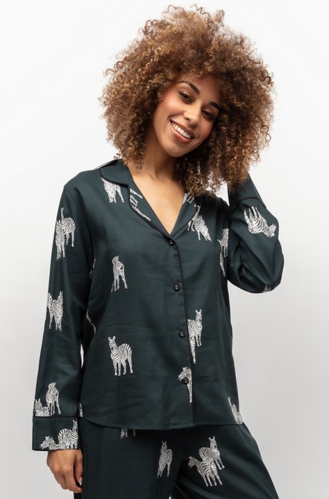 0109-BLAKE-DARK-GREEN-ZEBRA-PRINT-PYJAMA-TOP